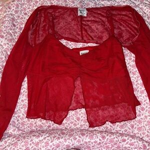 Princess Polly Red Mesh Tank with Arm Shrug